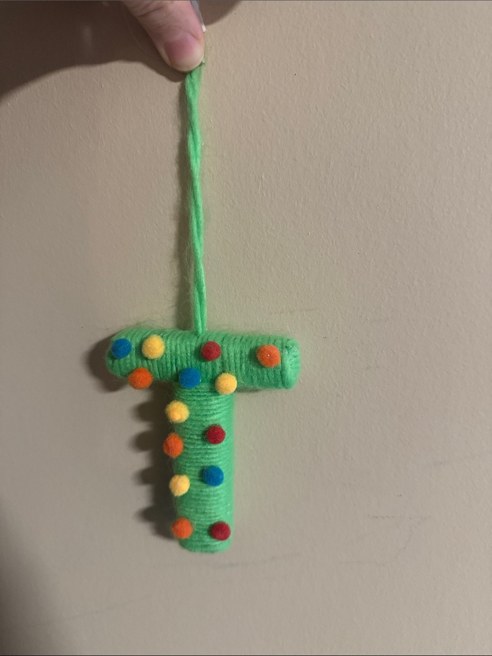 Ashland Bright Green Yarn T-Shaped Habitat Ornament with Multicolor Pom Poms